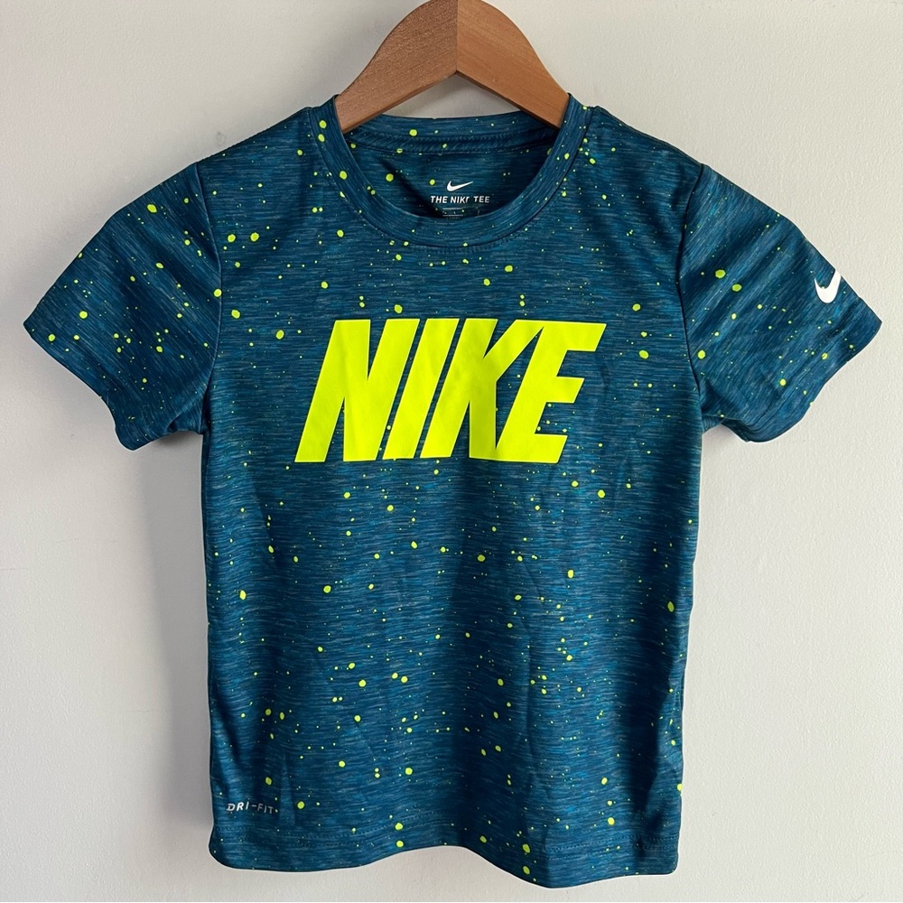 Nike Kids' Dri-FIT Teal & Neon Logo Tee